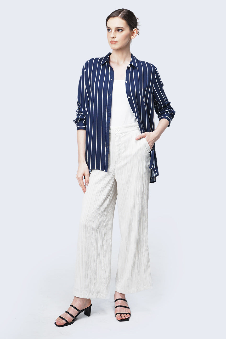 Kemeja Lengan Panjang Gillian Navy White