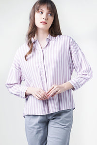 Kemeja Lengan Panjang Despina Stripe White Pink