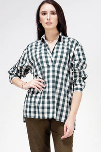 Kemeja Lengan Panjang Atiya Green Offwhite