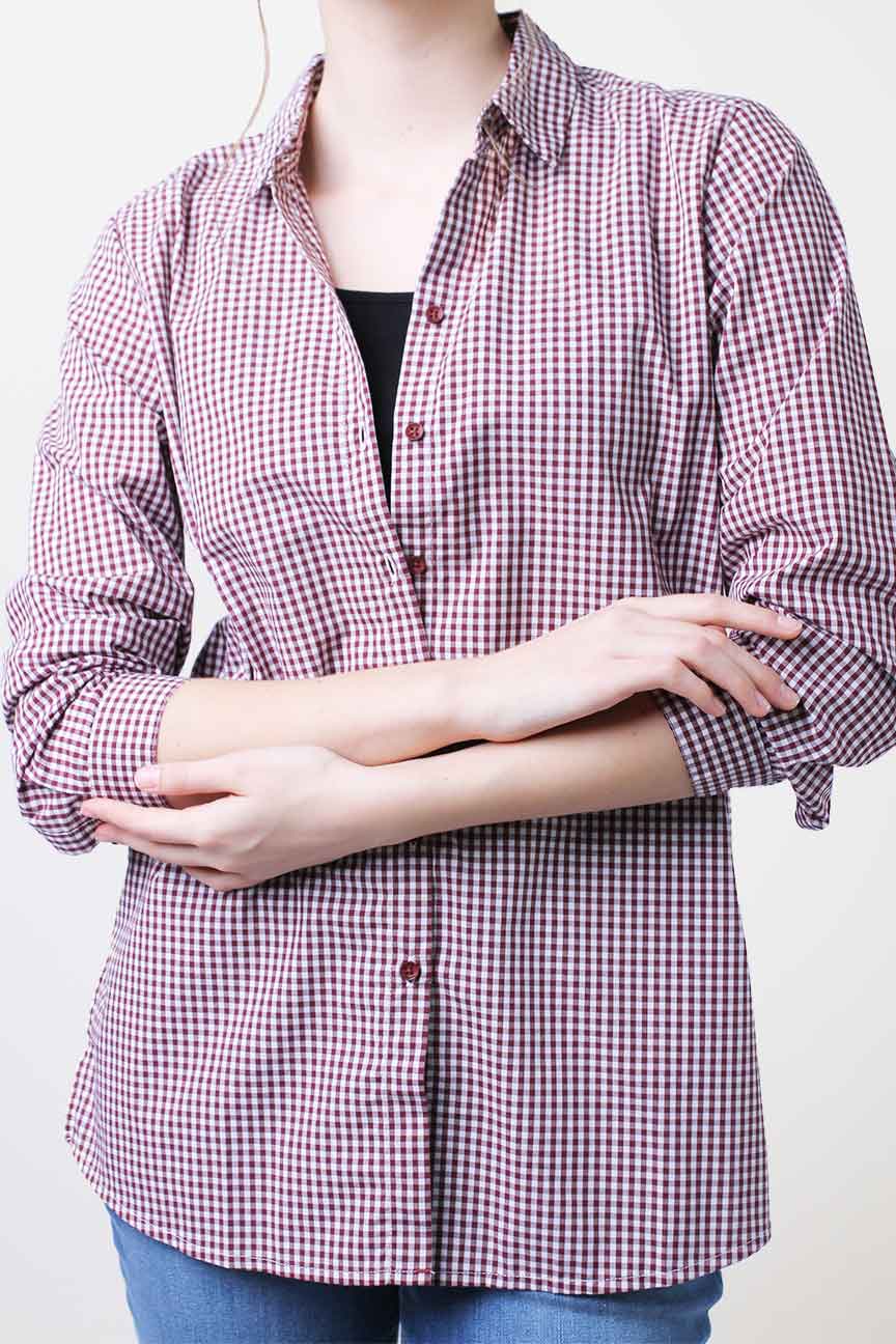 Kemeja Lengan Panjang Lyrie White Maroon