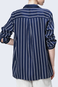 Kemeja Lengan Panjang Gillian Navy White