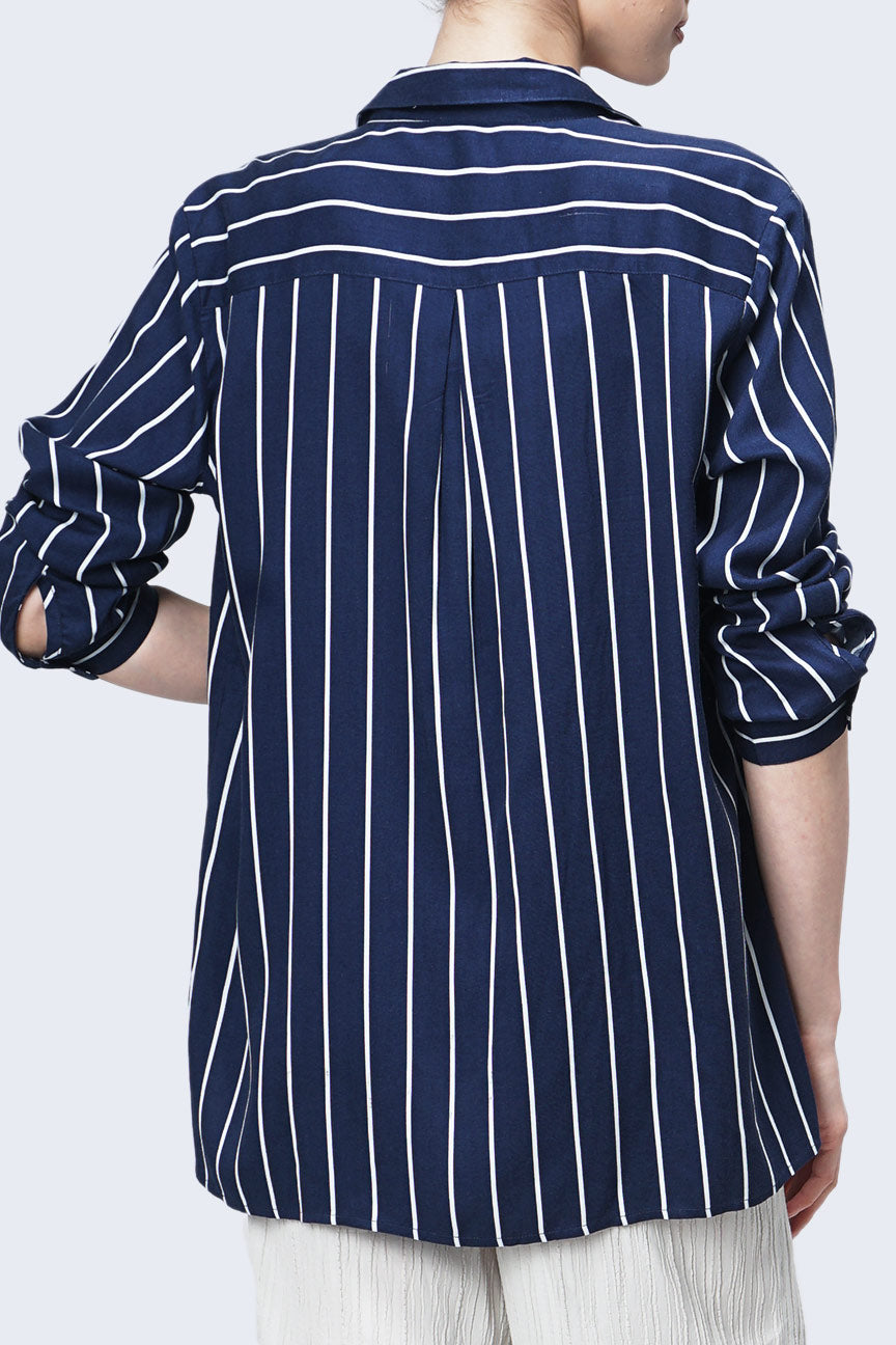 Kemeja Lengan Panjang Gillian Navy White