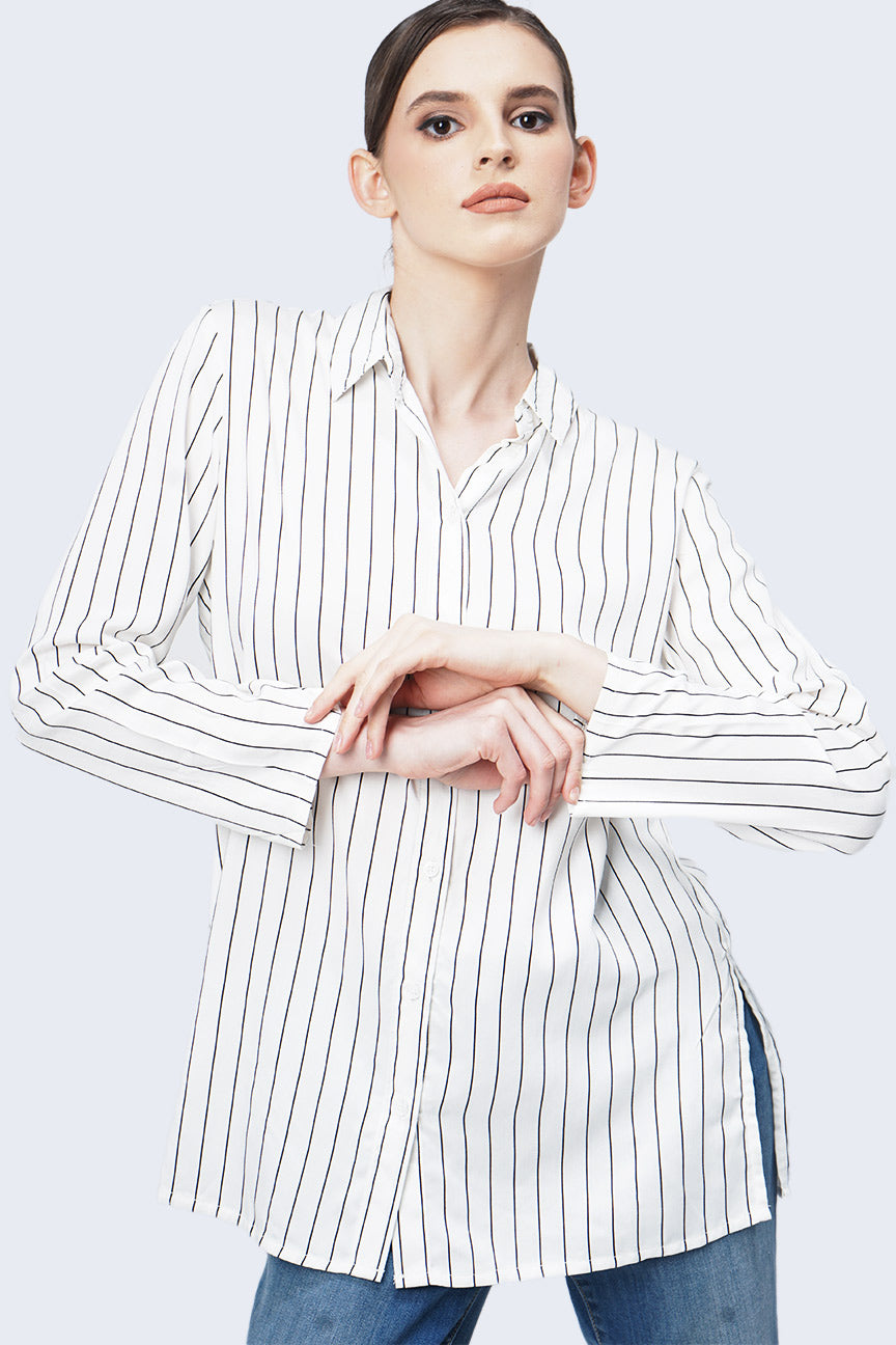 Kemeja Lengan Panjang Lucille White Black