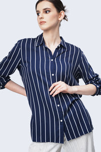 Kemeja Lengan Panjang Gillian Navy White