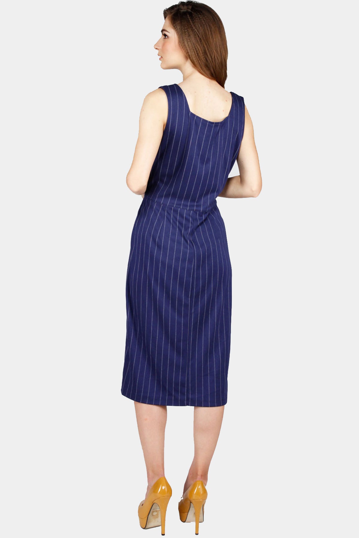Dress Tanpa Lengan Kenly Navy White Overall