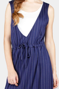 Dress Tanpa Lengan Kenly Navy White Overall