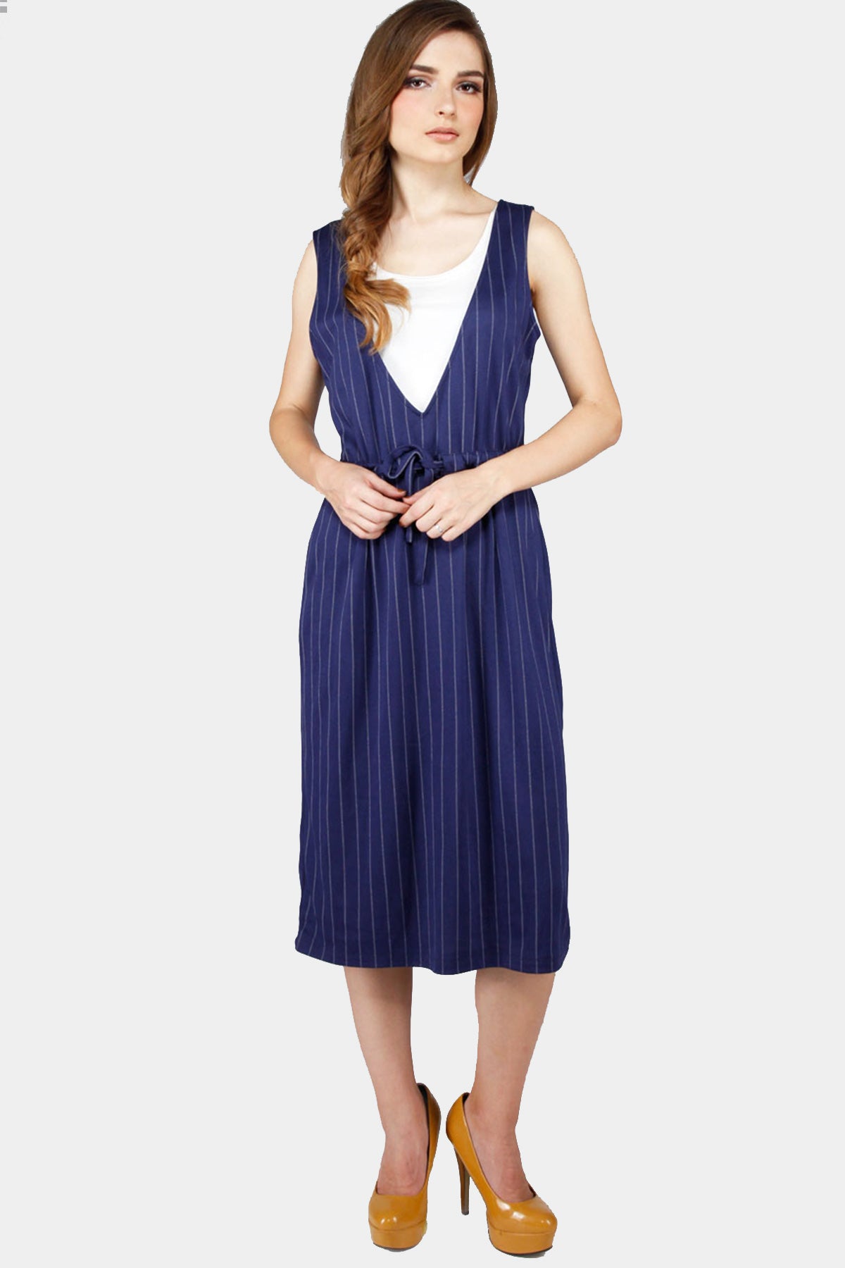 Dress Tanpa Lengan Kenly Navy White Overall