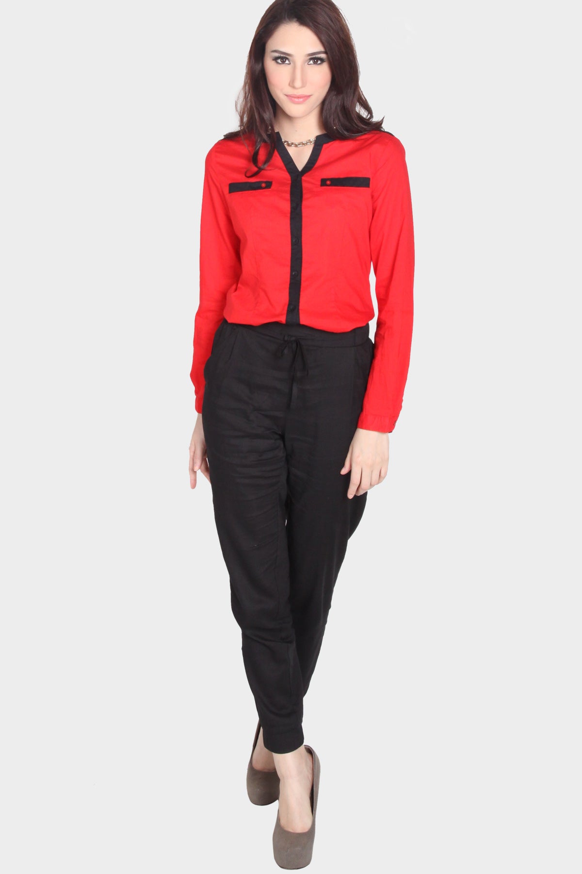 Kemeja Lengan Panjang Redish Red