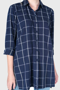 Kemeja Lengan Panjang Ishid Navy White