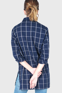 Kemeja Lengan Panjang Ishid Navy White