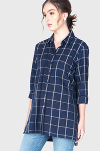 Kemeja Lengan Panjang Ishid Navy White