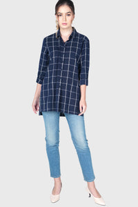 Kemeja Lengan Panjang Ishid Navy White