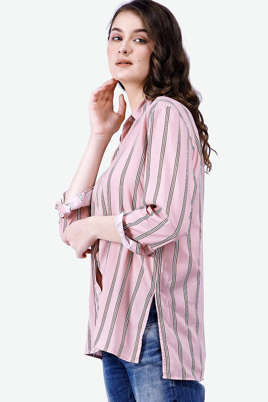 Kemeja Lengan Panjang Rochella Pink Black