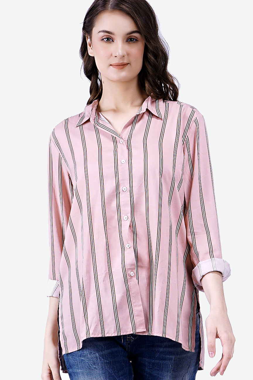 Kemeja Lengan Panjang Rochella Pink Black