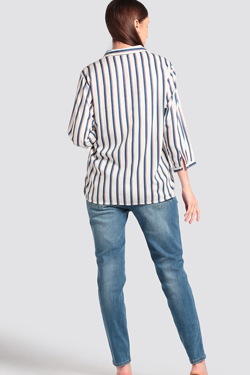 Kemeja Lengan Panjang Lyssa Navy White
