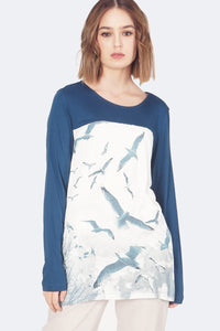 T-Shirt Lengan Panjang Flying Bird Blue Turqouise