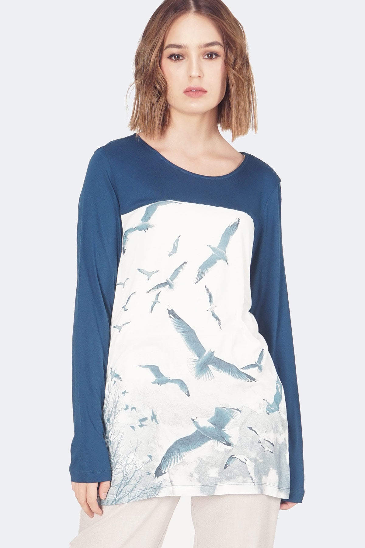T-Shirt Lengan Panjang Flying Bird Blue Turqouise