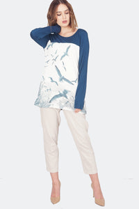 T-Shirt Lengan Panjang Flying Bird Blue Turqouise