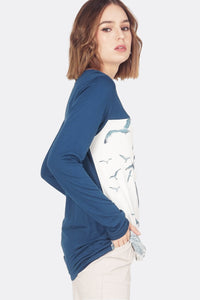 T-Shirt Lengan Panjang Flying Bird Blue Turqouise