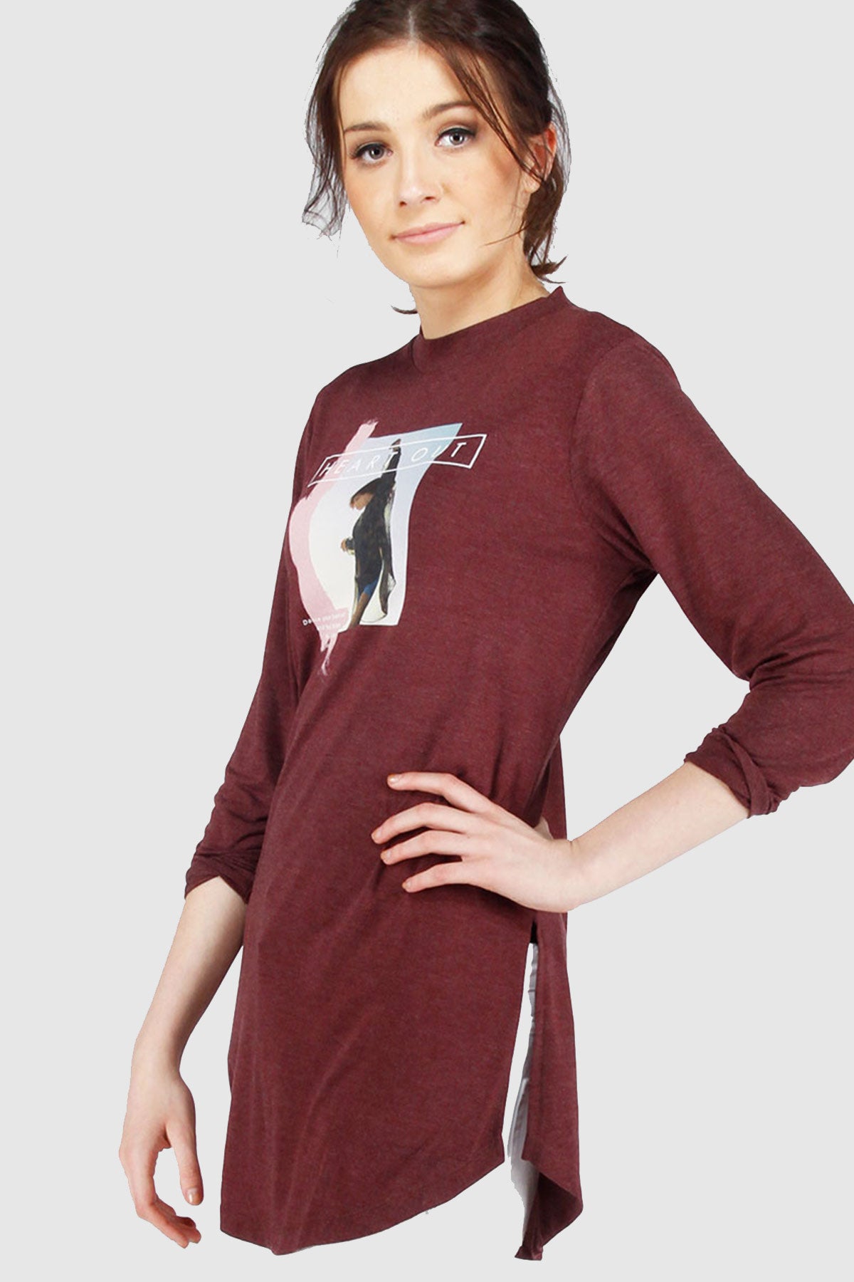 T-Shirt Lengan Panjang Rosa Leigh Maroon