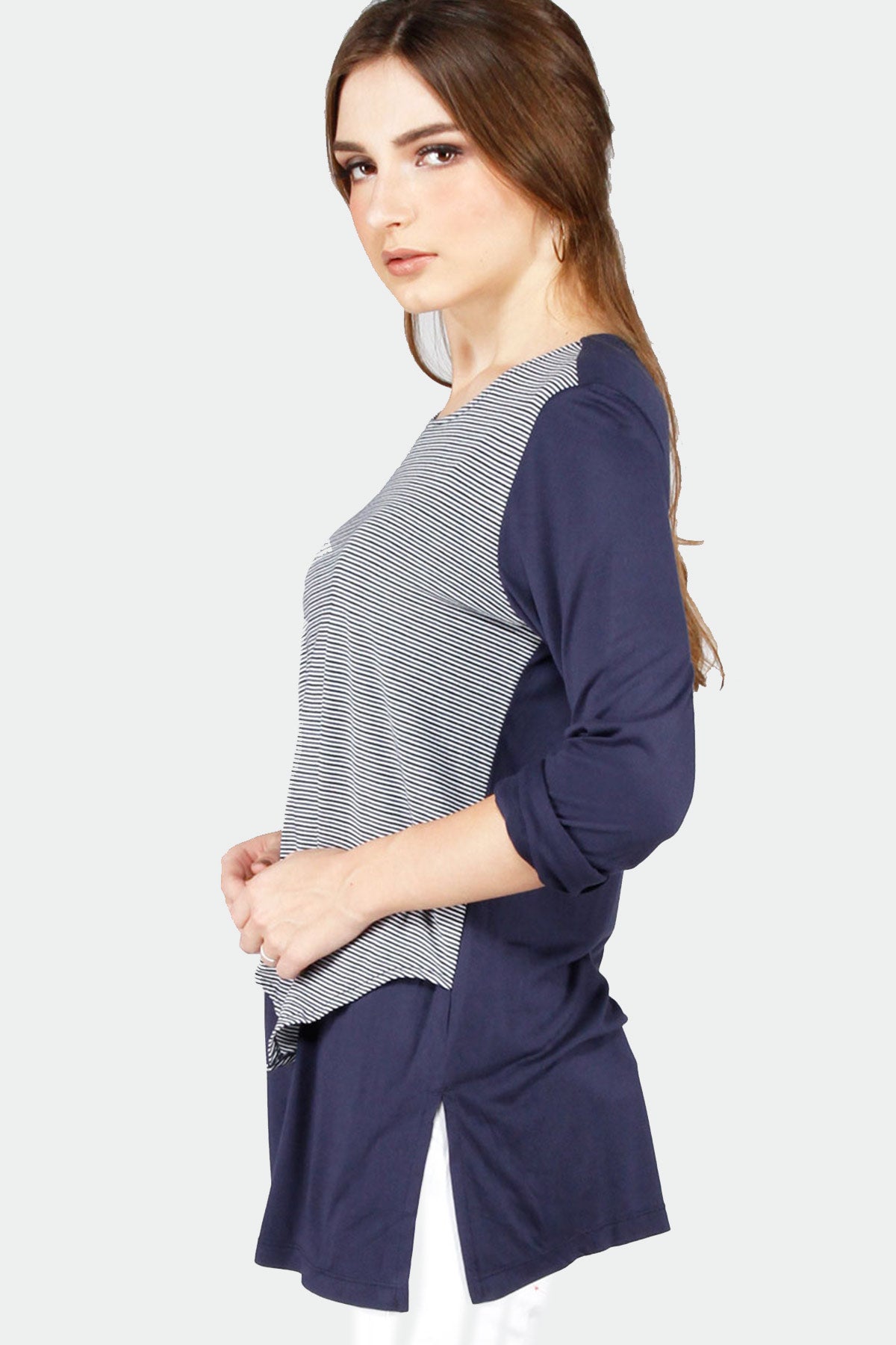 T-Shirt Lengan Panjang Blaine Navy White