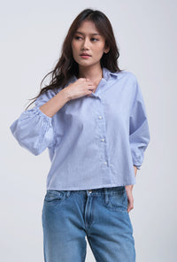Kemeja Lengan Panjang Shanu Blue White Shirt