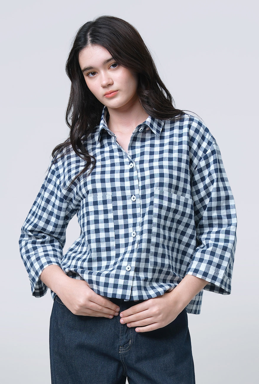 Kemeja Lumi Navy White Exclusive Online