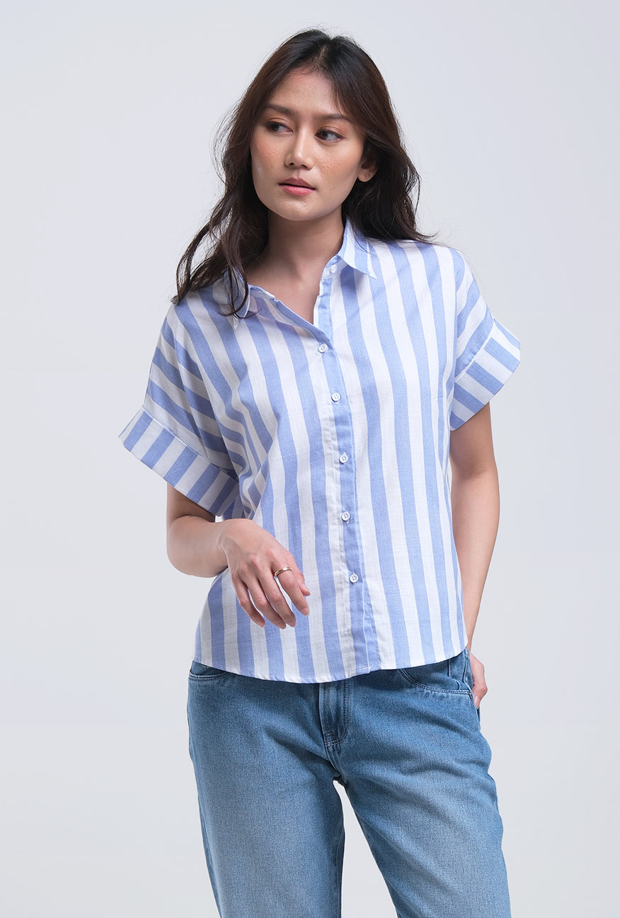 Kemeja Lengan Pendek Griffyna Blue White