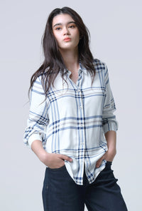 Kemeja Lengan Panjang Mara White Blue