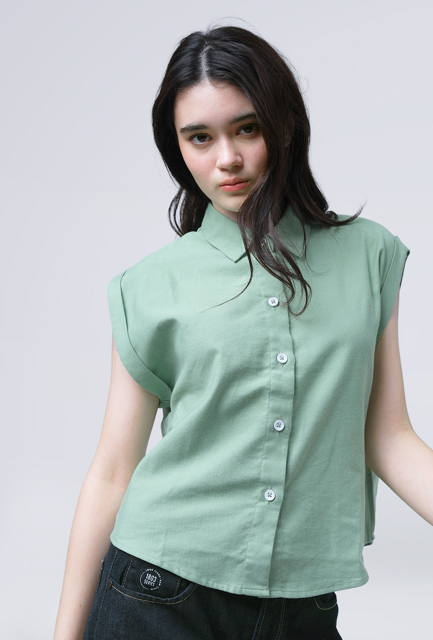 Kemeja Lengan Pendek Oryna Green Exclusive Online