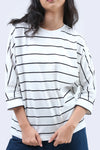 T-Shirt Lengan Panjang Meisy Offwhite Black Stripe