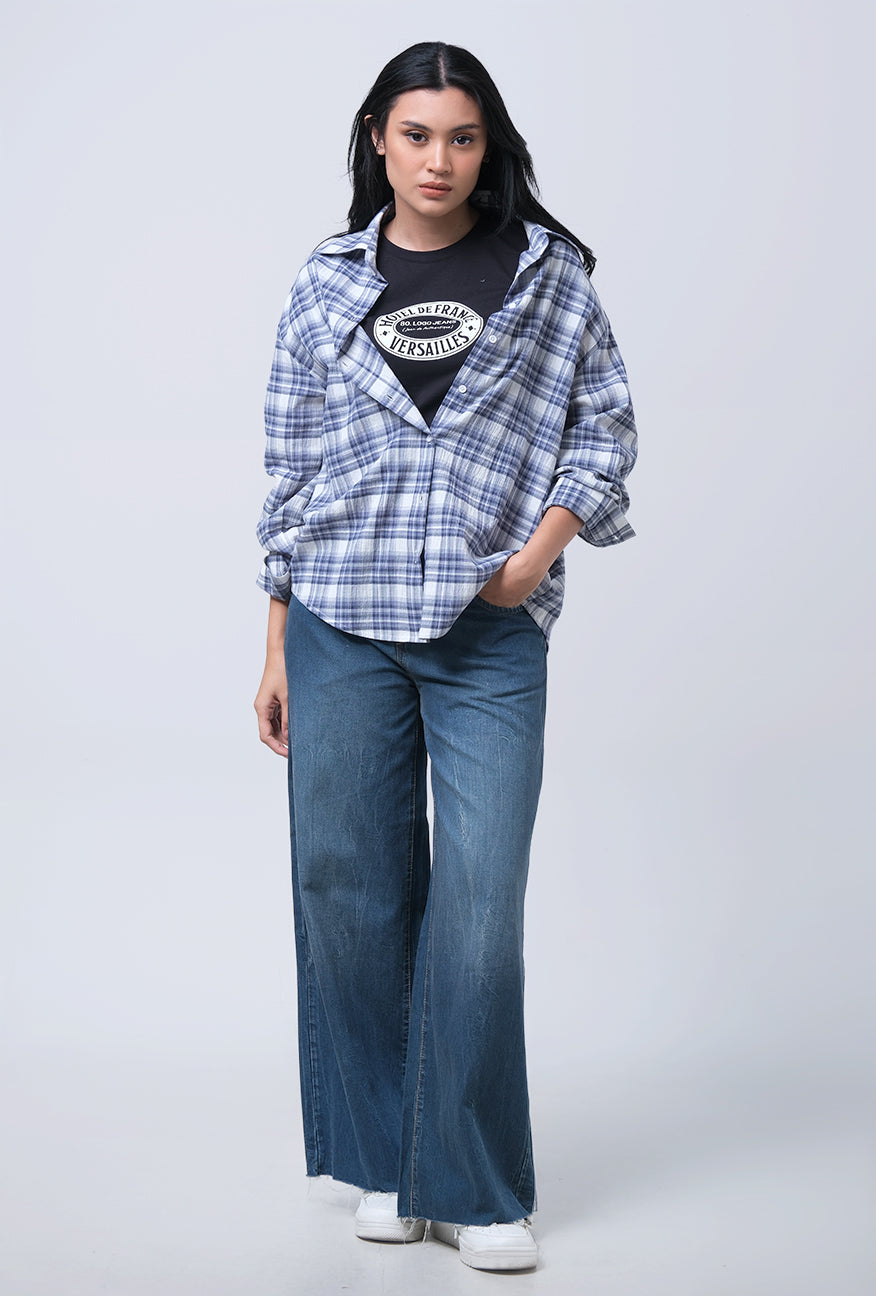Kemeja Lengan Panjang Berdie Blue White