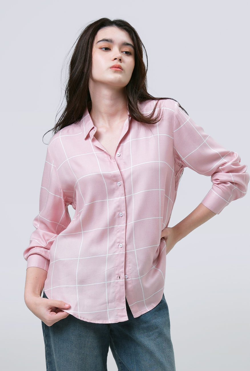 Kemeja Lengan Panjang Key Pink