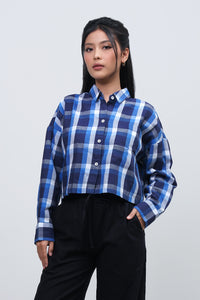Kemeja Lengan Panjang Esmeray Navy White