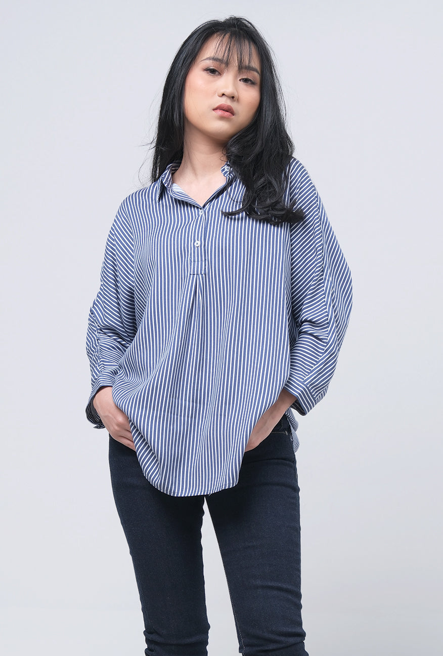 Kemeja Lengan Panjang Lucy Navy white