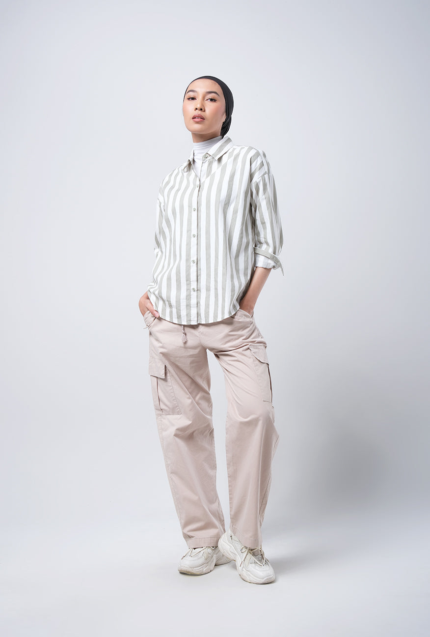 Kemeja Lengan Panjang Merva Sage White