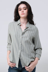 Kemeja Lengan Panjang Valja Green Offwhite