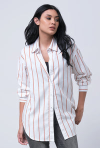 Kemeja Lengan Panjang Chelmira Offwhite Brown