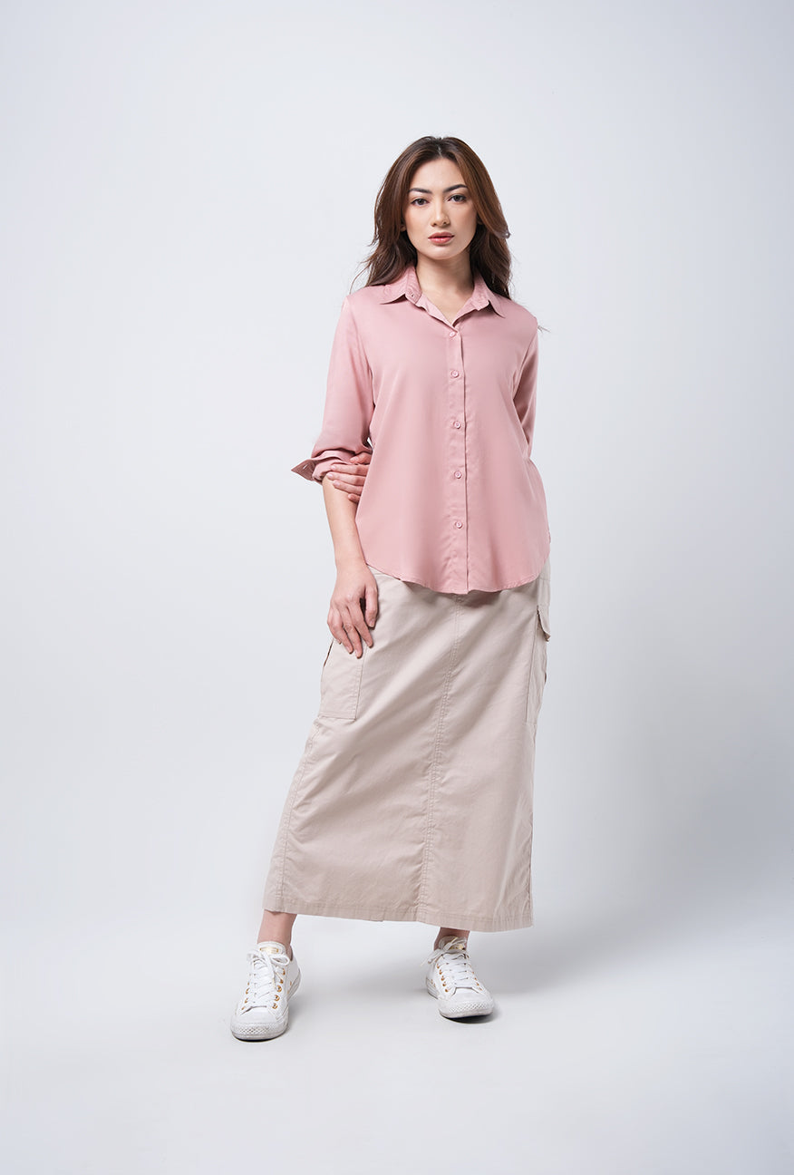 Kemeja Lengan Panjang Claudia Dusty Pink