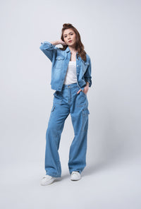 Kemeja Chambray Lengan Panjang Sadie Medium Blue