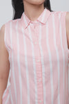 Kemeja Tanpa Lengan Pheme Pink Offwhite