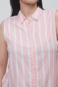 Kemeja Tanpa Lengan Pheme Pink Offwhite