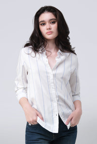 Kemeja Lengan Panjang Soleil White Blue