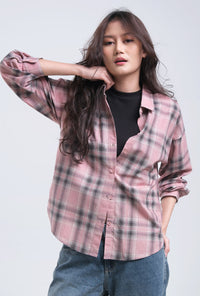 Kemeja Lengan Panjang Claire Pink Black