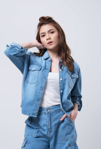 Kemeja Chambray Lengan Panjang Sadie Medium Blue
