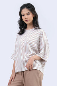 Blouse Lengan Pendek Rhiannon Stripe White Brown