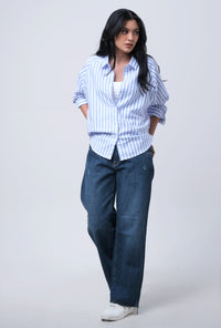 Kemeja Lengan Panjang Elmavyna White Blue