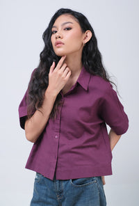 Kemeja Lengan Pendek Eleva Dark Purple