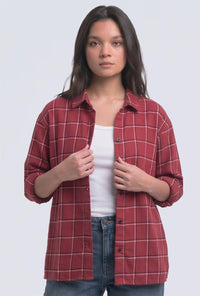 Kemeja Lengan Panjang Aura Red Black