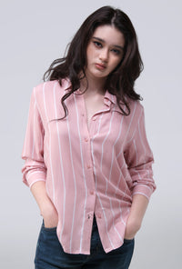 Kemeja Lengan Panjang Tracey Pink White